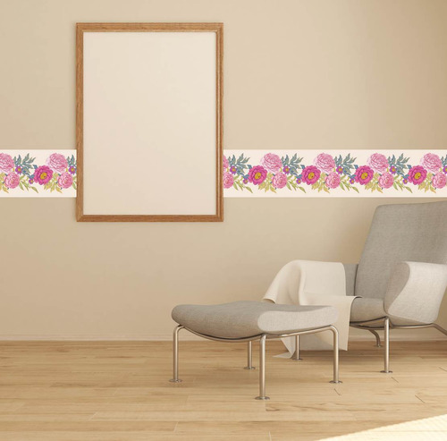 Cinta Decorativa Para Pared 20 Cm Rosas Y Petalos