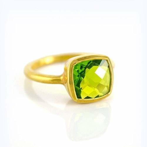 Anillos - Cushion Peridot Cushion Ring, Vermeil Gold Or Ster