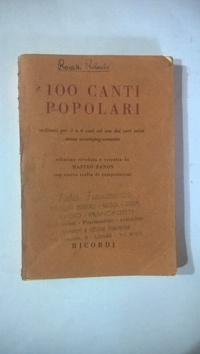 100 Canti Popolari - Zanon - Ricordi - Italiano