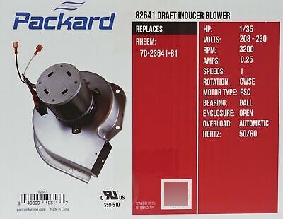 82641 For Rheem 70-23641-81 Furnace Draft Inducer Motor Vve