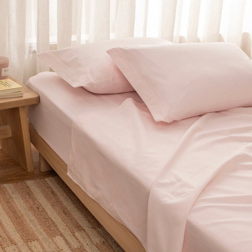 Juego De Sábanas Extra Queen Size Liso Color Rosa