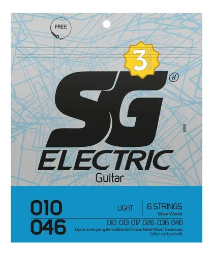Kit 3 Encordoamentos para Guitarra 010 SG Strings Níquel Elétrica