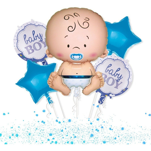 Kit 5 Balão Decoração Cha De Bebe Baby Boy Azul