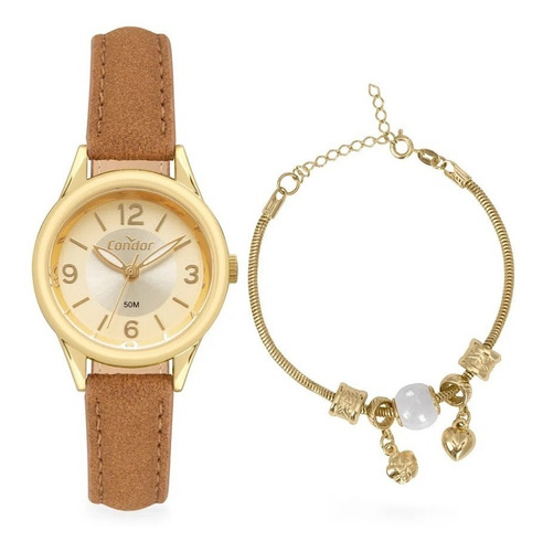 Relógio Feminino Condor Dourado Pequeno Pulseira Ajustável