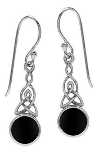 Created Black Onyx 925 Sterling Silver Triquetra Celtic Knot
