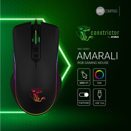Imagen 4 de 10 de Mouse De Juego Aiwa Constrictor Rgb 7 Botones 3200 Dpi