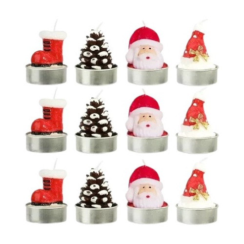 Pack 12 Velas Para Decoración Figuras Navideñas