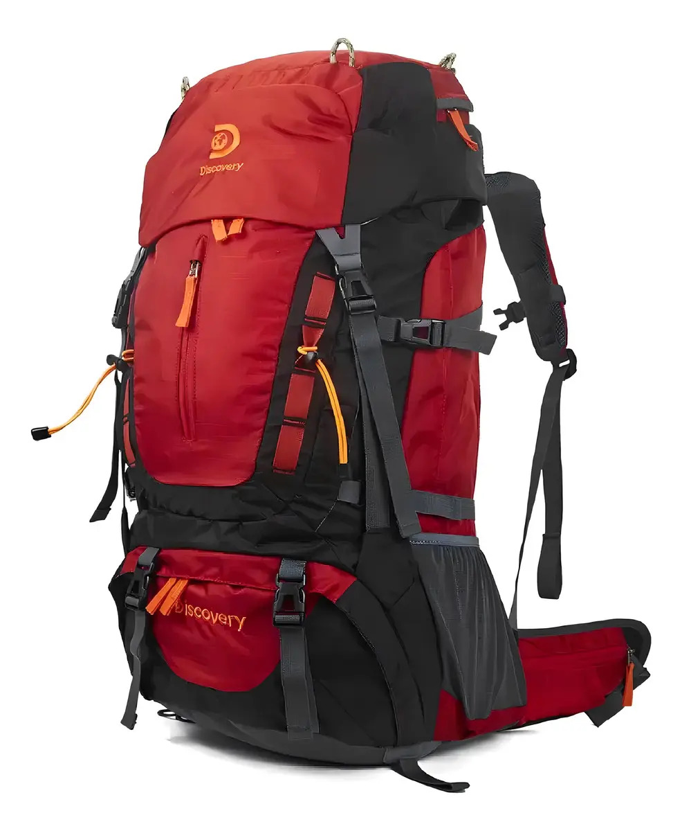 Mochila Discovery Trekking Camping Color Negro Y Rojo Diseño De La Tela Liso