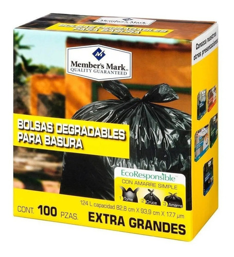 Bolsas P/basura Extra Grandes (124l), Member´s Mark 100 Pzas Color Negro