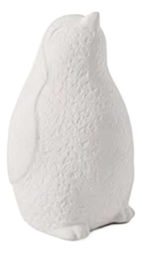 Escultura Figura Decorativa Pinguim Cimento Branco Vintage
