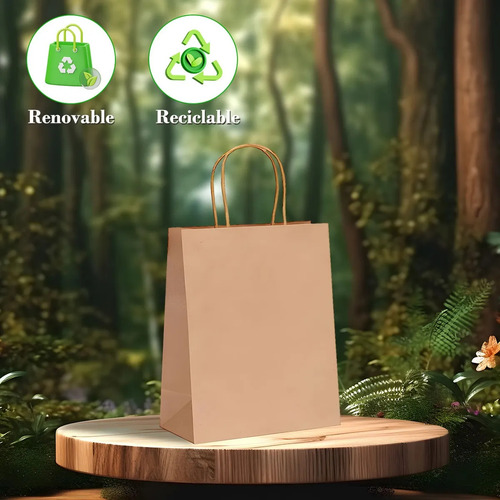 50 Bolsas De Papel Kraft Ecológicas Portátil Decorativas TIANZHI color Marrón