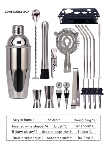 Kit De Coctelería Para Bartender, 20 Unidades, Con Soporte,