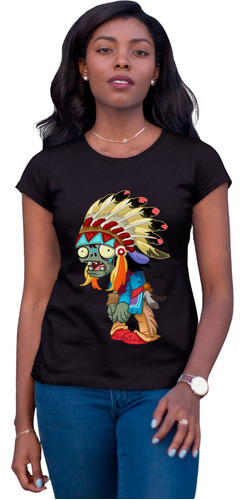 Negra Playera Panda Plantas Vs Zombies Indigena Pvz