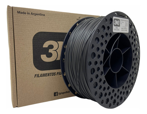 Filamento 3n3 Pla 1.75mm 1kg macrotec color gris acero