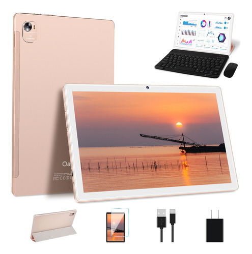 Oangcc 10.1 Android 12 5G Wifi Bluetooth 5.0 Gms Certificado Google,4gb+64gb(tf 512gb/1tb), Hd 1280*800, 8000mah,8 Core,5+8 Mp Con Ratón Y Tecladocon Y Funda(tablet Pc 2 En 1) -Oro