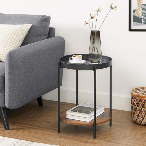 Mesa Lateral Auxiliar 2 Niveles Madera 42x42x52cm Moboi Negro