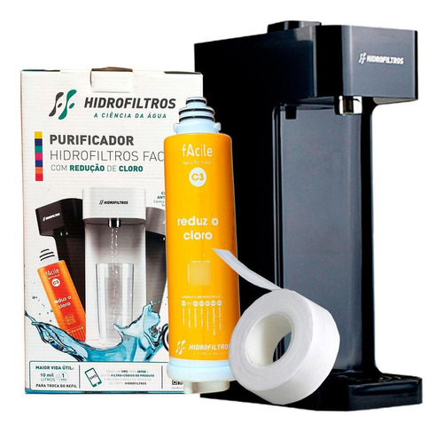 Purificador Água Natural Facile C3 Preto Hidrofiltros Kit