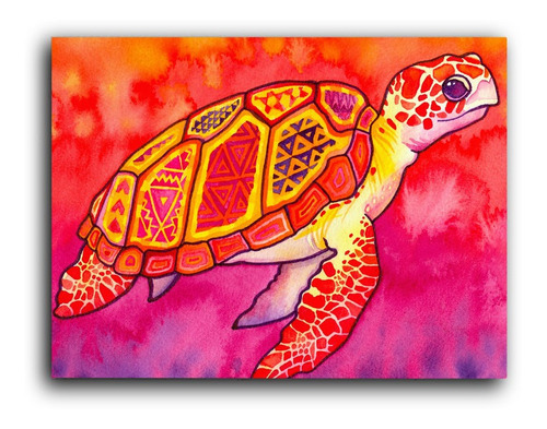 Cuadro Decorativo Canvas 60x80cm Tortuga Colores Acuarela