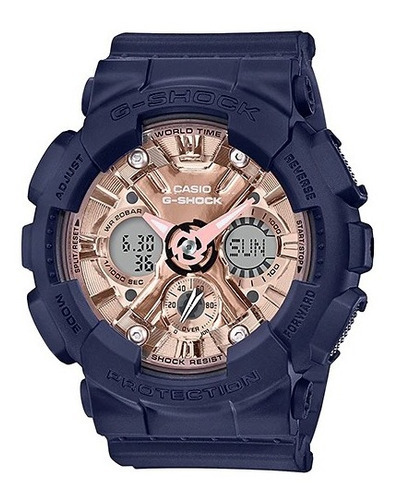 Reloj Casio G-shock S-series Cgmas120mf2a2cr Dama E-watch Color de la correa Negro Color del bisel Negro Color del fondo Oro rosa