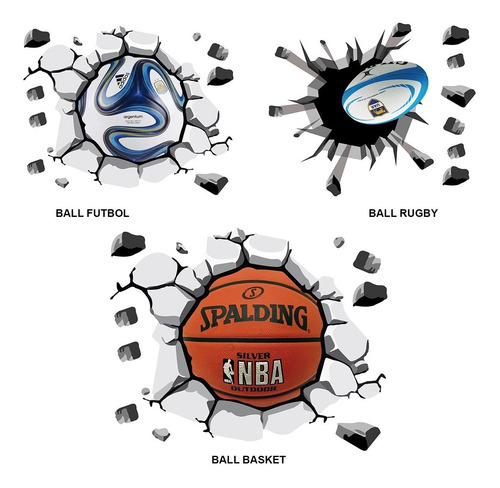Imagen 4 de 6 de Vinilos Decorativos Rompe Pared Pelota Deporte