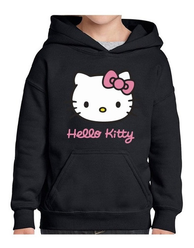 Buzo Canguro Hoodie Negro Hello Kitty Rosa - Unisex