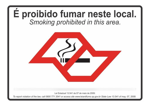 Imagem 1 de 1 de Placa De Pvc Proibido Fumar São Paulo Lei Nº 13541 20x25 Cm
