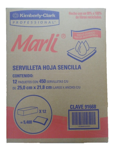 Servilleta Marli 12 Paquetes Con 450 Hojas Sencillas Clave 91668