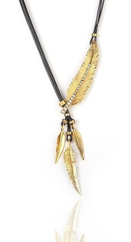 Imagen 1 de 9 de Collar De Plumas Doradas Con Incrustaciones De Cristales