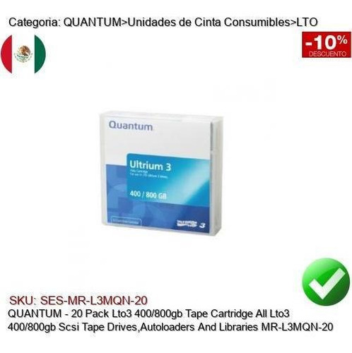 Imagen 1 de 1 de Quantum 20pk Lto3 400/800gb Cinta Respaldo Lto3 Mr-l3mqn-20