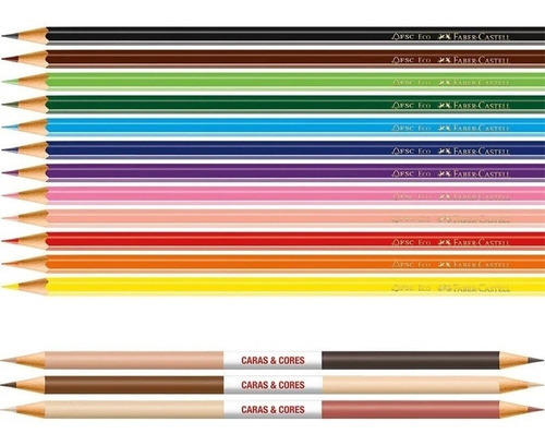 Lapis Caras E Cores Faber Castell 12 Cores + 6 Tons De Pele
