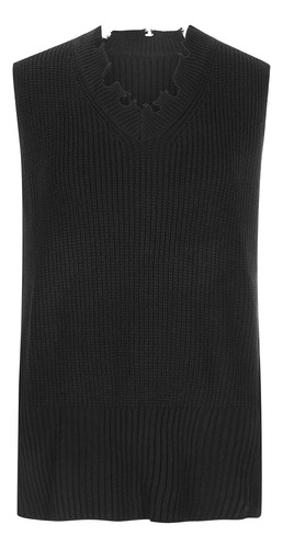 Chaleco De Punto Con Cuello En V Con Cremallera Lateral Y Cr