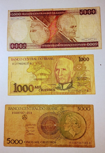 Serie De 3 Billetes Brasil Fine-5000-1000 Y 5000 Cruzeiros