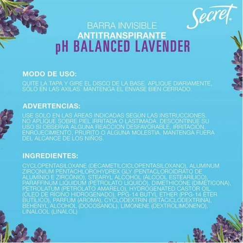 Antitranspirante Barra Invisible Secret Lavender 45 G Lavanda