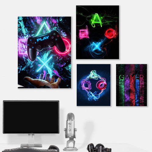 Cuadros Decorativo Gamer Modernos Ultra Hd Playstation Canva Color Colores