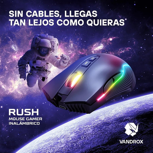 Mouse Gamer Inalambrico Recargable Rgb Rush
