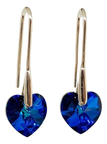 Aros De Plata 925 Cristal Swarovski Corazon Azul Titanic