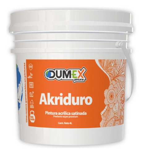 Pintura 100% Acrílica Satinada Akriduro Dumex 4 Litros