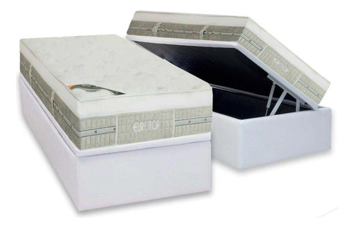 Conjunto Box Baú Solteiro: Colchão Molas Castor Pocket Eurot