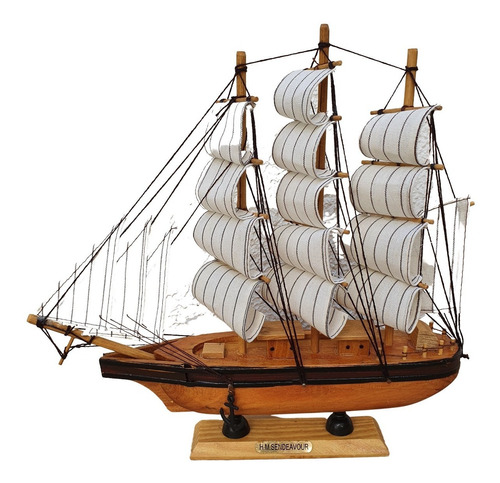 Barco Navio Decorativo 30 Cm - Madeira Maciça - Montado