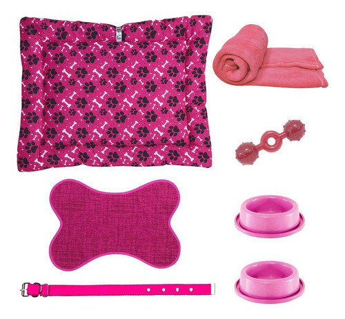 Kit Pet Rosa - Colchonete, Tapete E Acessórios