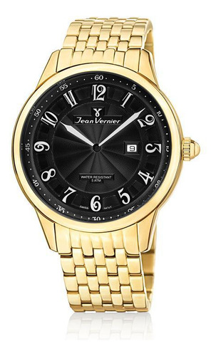 Relógio Pulso Jean Vernier Masculino Aço Dourado Jv01130