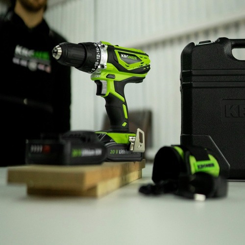 Imagen 5 de 5 de Taladro Percutor 13mm Inalámbrico Profesional Kroner 20 Volts 2 Baterías Verde 60hz
