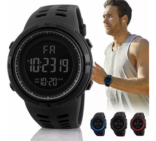 Reloj Hombre Casual Para Correr Y Nadar Con Correa Cómoda Negro Negro Negro