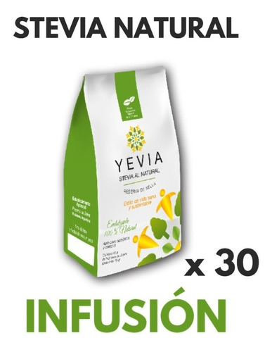 Stevia Natural Yevia Hojas Premium Infusión 15g Pack 30 Unid
