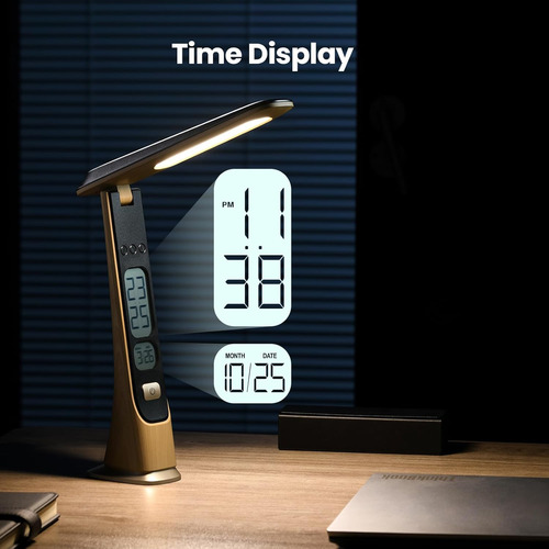 Lámpara Led Inalámbrica Recargable Para Escritorio Con Reloj