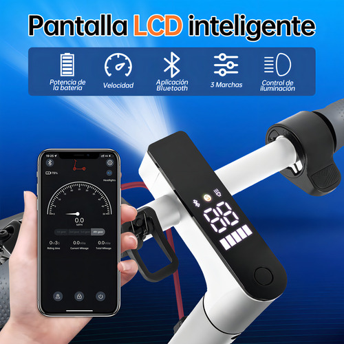 Scooter Eléctrico E9 Pro-v2 Patín Plegable Para Adultos Honey Whale 32 Km/h Con App Control Bluetooth Color Blanco