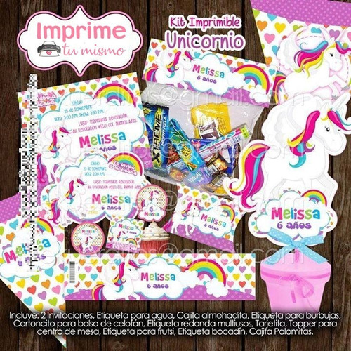 Kit Imprimible Unicornio Rk01 Fiesta Decoración Niña