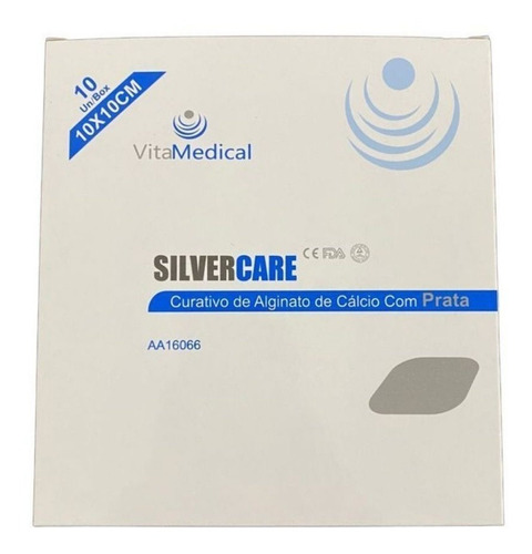 Curativo Silvercare Alginato De Cálcio E Prata 10x10cm - 10 Unidades Vitamedical