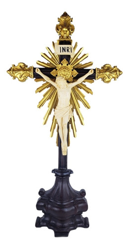 Imagem 1 de 10 de Crucifixo De Mesa Em Resina Barroco Estilo Antigo Cor Marfim