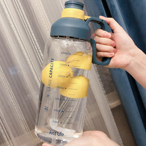 J0s Botella De Agua De 1800 Ml Con Marcador Y Pajita Para